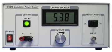 T200 modulated power supply for applications such as battery simulator, PSRR measurement, and high current amplifier.