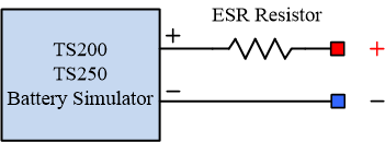 Battery ESR is simulated using an external resistor.