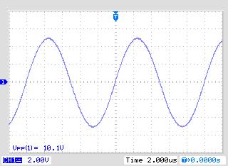 The high-current lab amplifier is driving a 1-ohm resistor achieving 10A peak-to-peak.